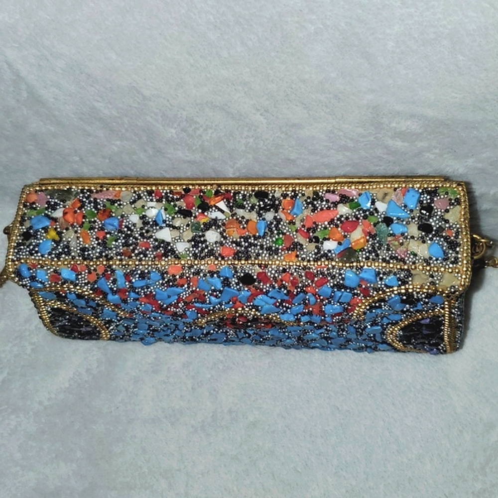 Mosaic Patterned Clutch with Chain Strap - Picture 5 of 12